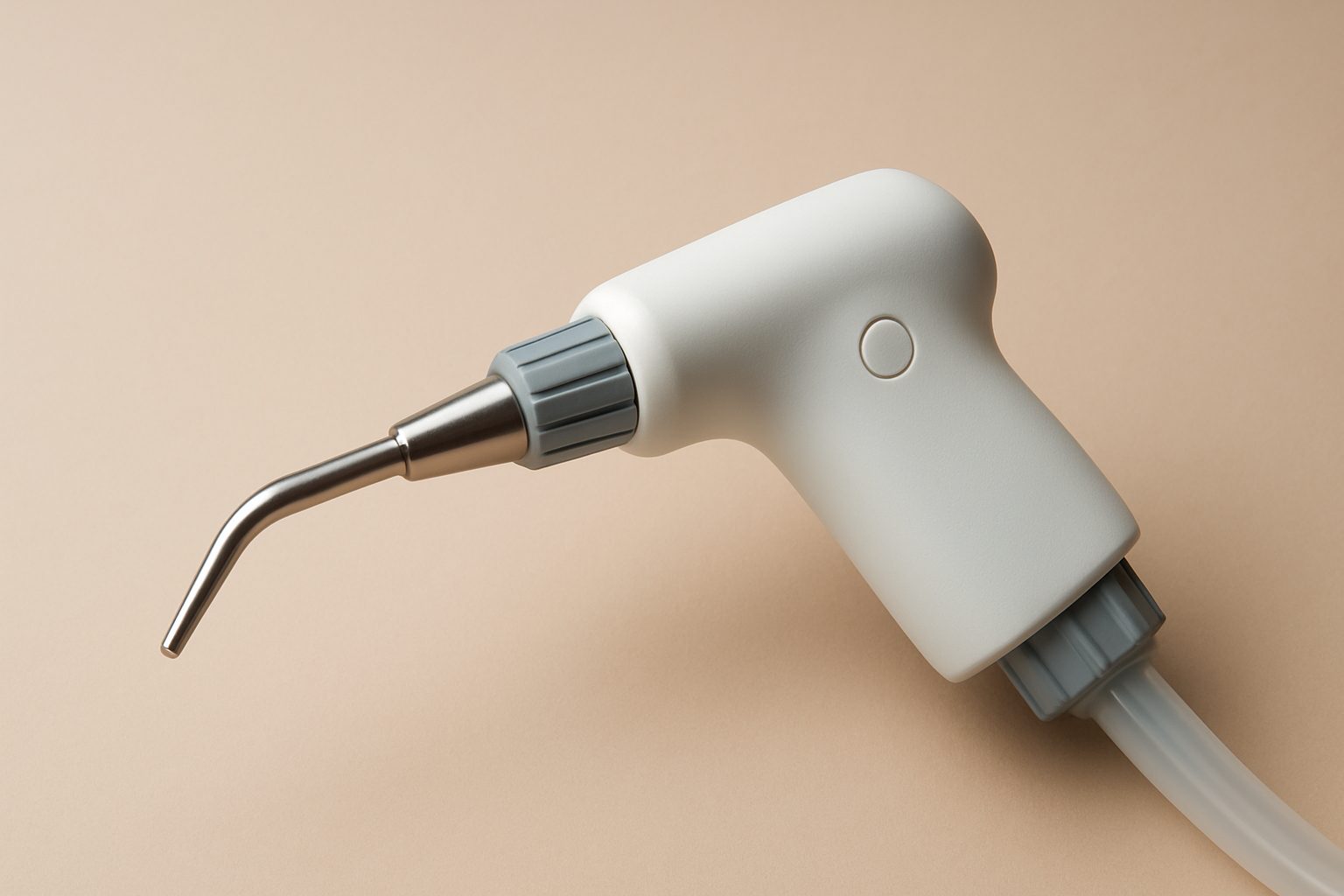 Close-up of a microsuction ear wax removal tool against a beige background